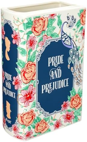 Ceramic Book Vase for Flower Large Book-Shaped Vase Bookend for Book Lovers Gifts Vintage Boho Flower Vases for Centerpieces Fake Books for Home Office Shelf Decor Pride and Prejudice