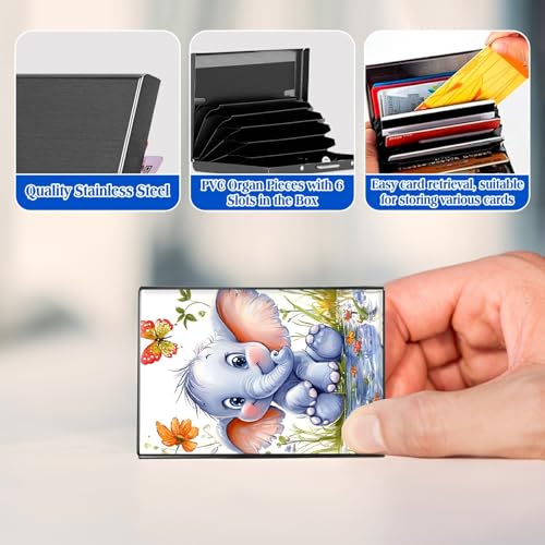Credit Card Holder for Women Men,Elephant Butterfly Mini RFID Blocking Aluminum Slim Metal Wallet Business Card Organizer ID Card Case Professional Stainless Steel Pocket Wallet3