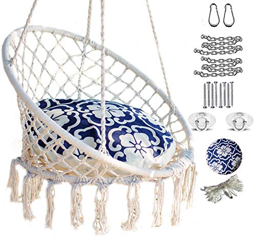 Nooksta Hanging Chairs for Bedrooms - Macrame Swing Chair with Included Cushion