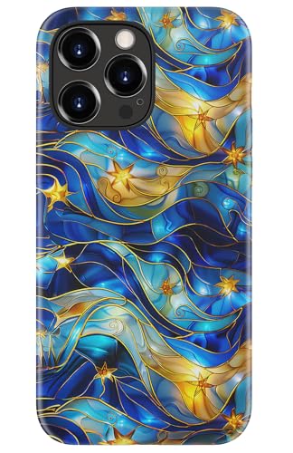 Image of Goodon for iPhone 14 Pro Max Case Cute - Wireless Charging Compatible - Dual-Layer Hard Shell + Silicone Cover - Protective Phone Case with Trendy Designs for Women - Abstract Bule Gold Water