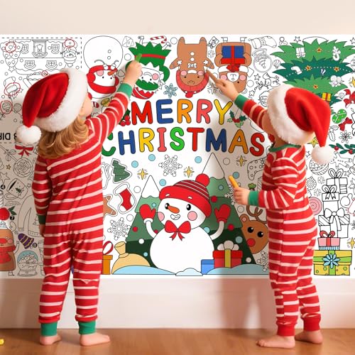 Image of Gatherfun Merry Christmas Decorations - Versatile 31.5 x 72 Inches Activity Poster, Christmas Party Coloring Banner /Santa & Snowman Table Cover for School Parties and Special Events