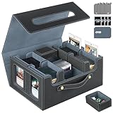 ICEMOR Commander Deck Box with Handle,Trading Card Storage Box for MTG&TCG.Card Storage Box,Includes 4 Lids,4 Stoppers,4 Colored Dividers.(Black& Grey, 5 IN 1)