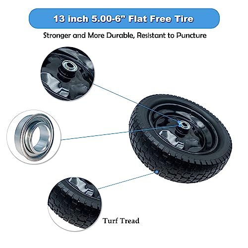 Image of 2-Pack Small 13x5.00-6 Flat-Free Tire with Rim,2.25 inchOffset Hub with 5 /8 inch Ball Bushing,Diameter 12.2 inch,Width 3.6 inch w /Grease Fitting,300lbs Capacity,13x5-6 No-Flat Solid Wheel,for Lawn mower,Garden Cart