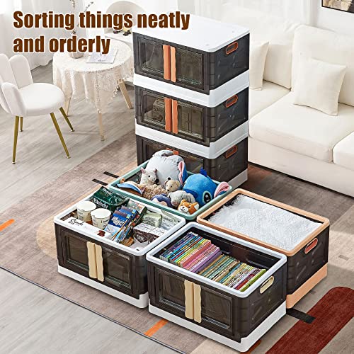 Aohmpt 3 Pack Storage Bins With Lids, Closet Organizer And Storage Bins With Wheels And Door, Folding Storage Box, Stackable Storage Bins Containers,Collapsible Storage Cabinet For Home Storage #TOP1