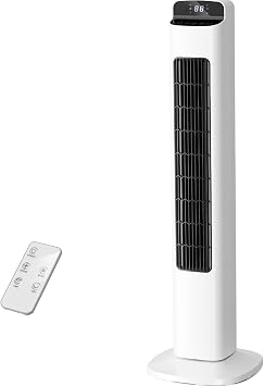Antarctic Star Bladeless Standing Tower Fan, Portable 80 Oscillation, with Remote Control, 5 Speeds and 3 Modes, Quiet Cooling for Bedroom and Living Room, White