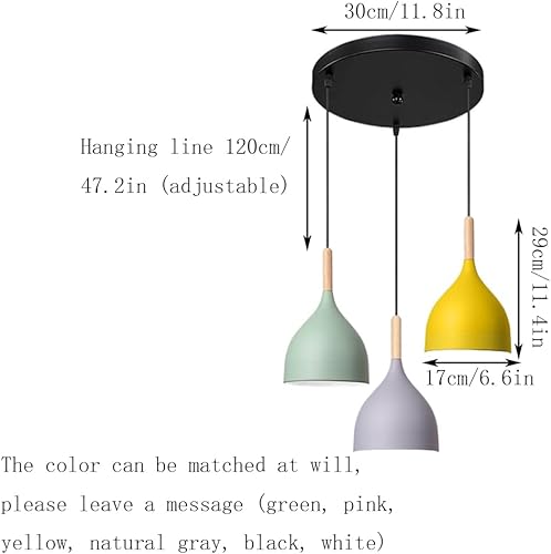 Miniatura 9 de BEMITH Lámpara colgante de tres cabezas Macaron Color de iluminación simple Restaurante Sala de estar Lámpara de luz Isla de cocina Moderno