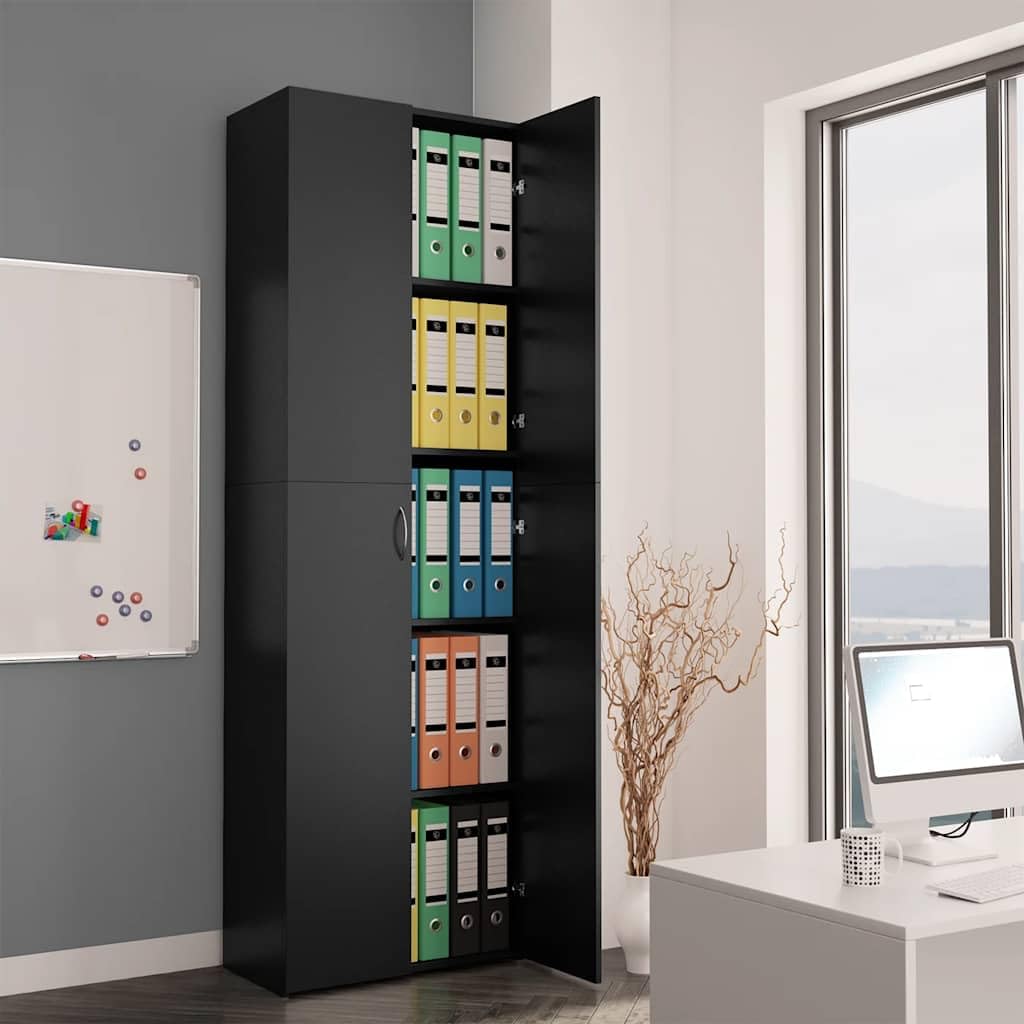 vidaXL Armario Oficina de Contrachapada Mobiliario Archivador Diseño Elegante Estilo Minimalista Clasificación Organizada Archivos Negro 60x32x190cm