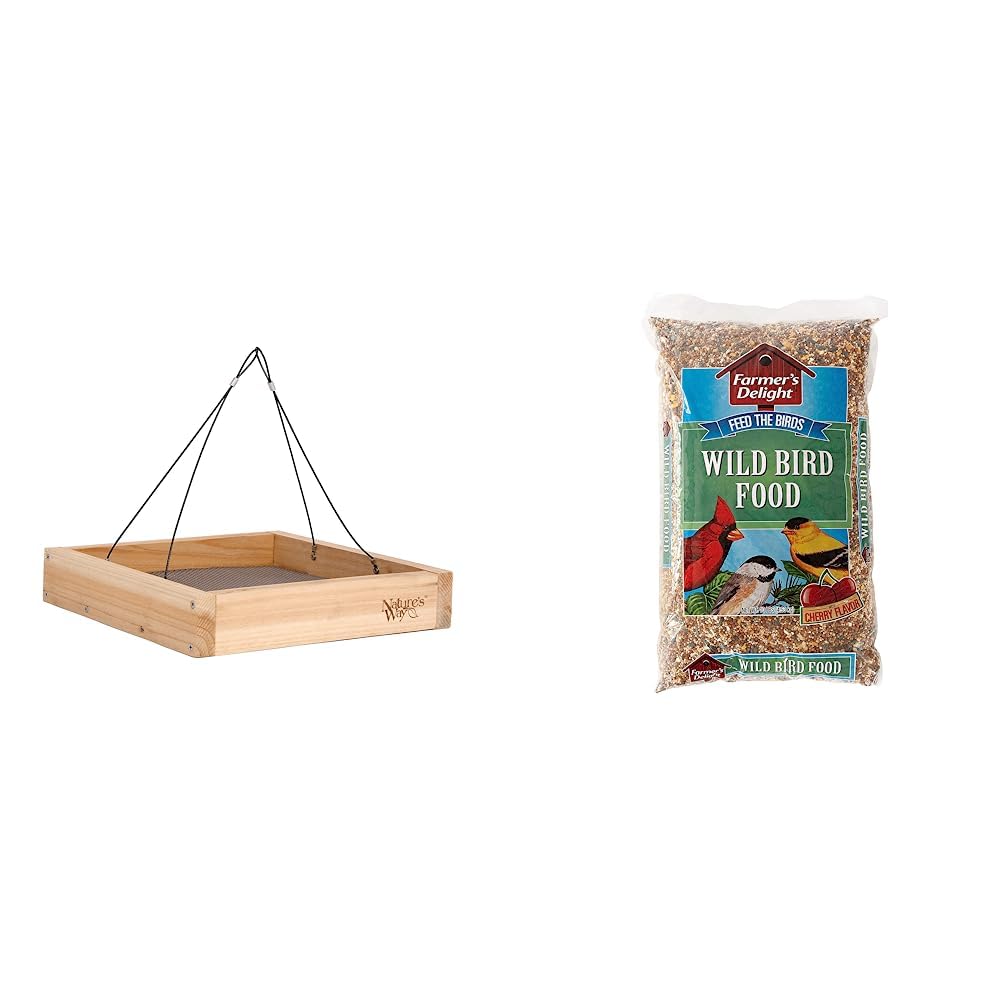 Nature's Way Cedar Platform Tray Bird Feeder + Wagner's Farmer's Delight Wild Bird Food, 10 lbs