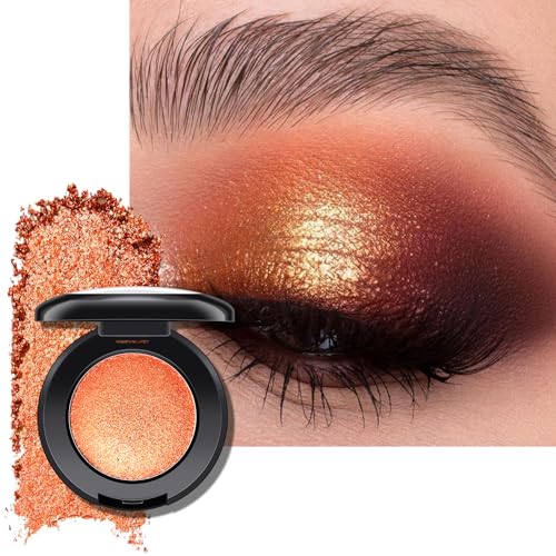 KYDA Orange Single Glitter Eyeshadow Super Pigmented Pearl Orange Eyeshadow Glitter Sparkly Shimmer Eye Shadow Compact Lasting Waterproof Mini Eyes Makeup Eyes Brightener for Women