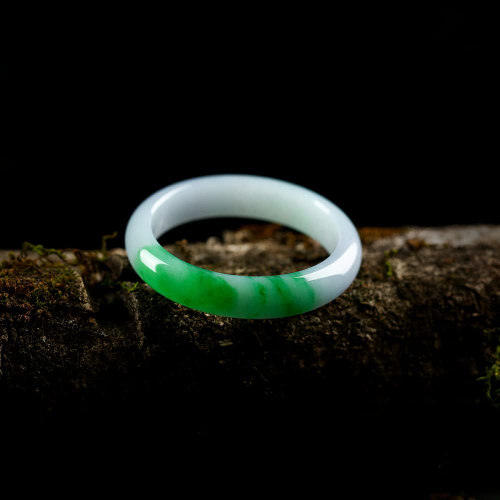 Braccialetto di Giada Naturale, Braccialetto di Giada Verde Sole con Fiore Galleggiante, Braccialetto di Giada Sottile e Rotondo, per la Madre, per la Fidanzata, con portagioie, 53-64 mm, (55