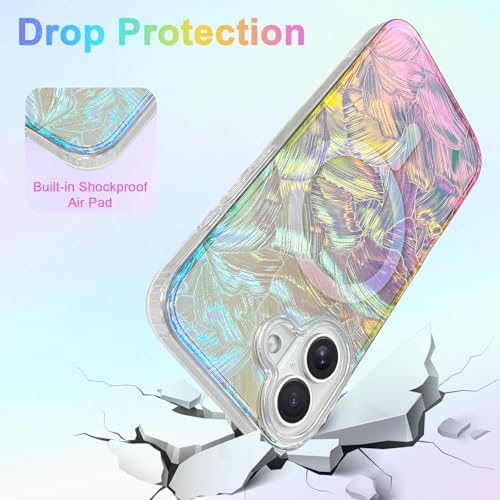 Image of AIGOMARA Cute Case for iPhone 17 Case for Women Girls [ Compatible with Magsafe ] Glitter Pearl Aesthetic Rainbow Magnetic Protective Phone Cover, Fluorescent Iridescent Shell Pattern