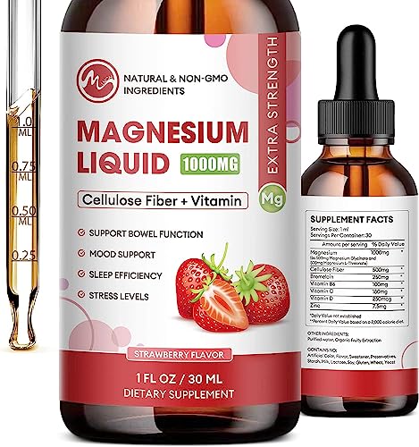 (2 Pack) Magnesium Glycinate Supplement,Magnesium Liquid Drops with Magnesium Glycinate 500mg Fiber 500mg Bromelain Vitamin B,C,D - Promotes Nerve, Bowel, Relaxation Function
