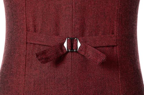 Image of SOLOVEDRESS Mens Vintage Tweed Suit Vest V Neck Casual Wool Waistcoat for Wedding Groomsmen