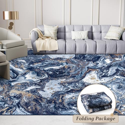Tapete decorativo lavado 5x7 azul oscuro y dorado miniatura 6
