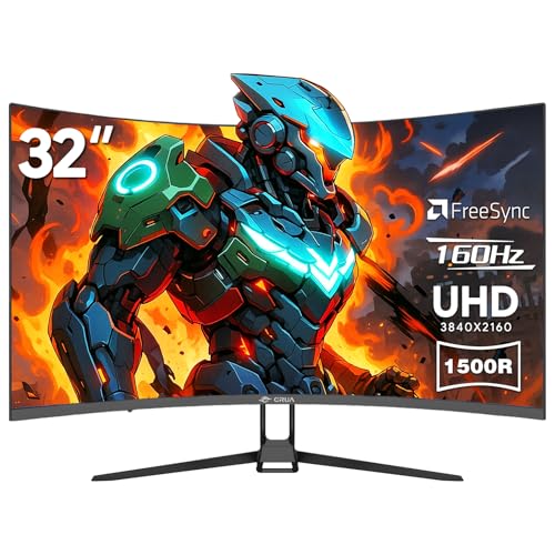 Image of CRUA 32 inch Curved Gaming Monitor, 4k UHD(3840 * 2160P) VA Screen, 1500R, 144Hz /160Hz Computer Moniter, Supports AMD Freesync, 120% sRGB, Built-in Speakers, Wall Mountable Installs(HDMI 2.1 /DP 1.4)-Black