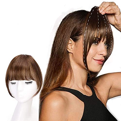 BooYoor Clip in Bangs 100% Real Human Hair Bangs Extensions Light Brown Clip on Fringe Bangs Natural Flat Neat Bangs with Temples for Women One Piece Hairpiece for Daily Wear