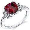 Peora Created Ruby Ring for Women 14K White Gold with Genuine White Topaz, Designer 3 Carats Cushion Cut 8mm, Comfort…