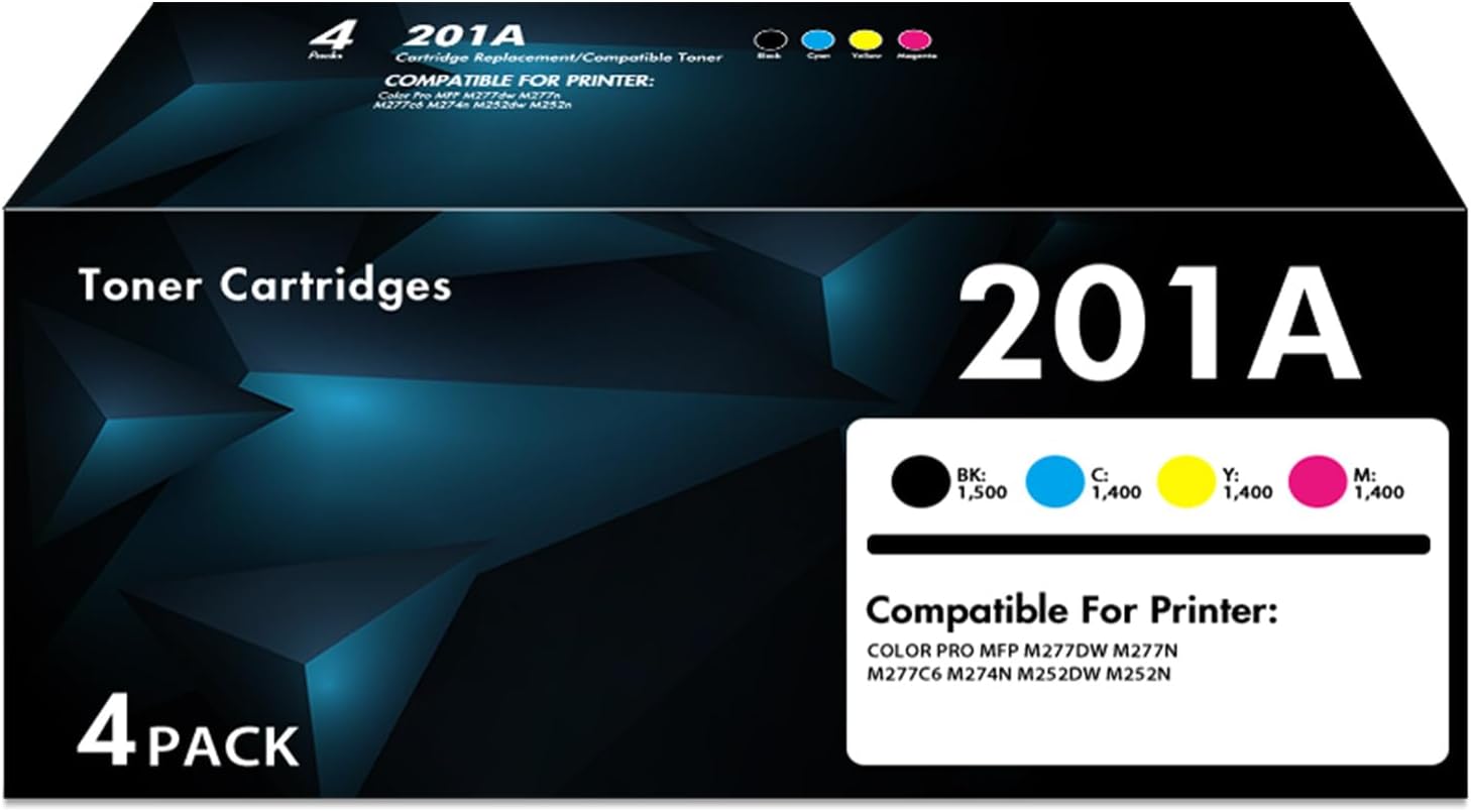 201A Toner Cartridges Compatible for HP 201A 201X Color LaserJet Pro MFP M277dw M277n M252dw M252n M277c6 M277 CF400A CF400X CF401A CF402A CF403A Printer 4 Pack ( Black Cyan Magenta Yellow )