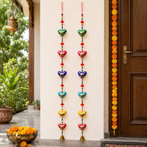 Image of Bindian Toran for Main Door, Decorative Door Thoranam Hanging, Diwali Decoration for Home Entrance, Wall Decor Hanging Ornament, Traditional Festive Welcome Decor for House, Pooja (Heart Pack of 2)