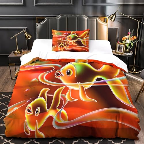 Housse de couette poisson rouge 3D avec fermeture éclair lit single