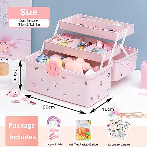 SEAHOME Hair Accessories Organizer for Girls Headbands, Clips, Ties Baby Girl Supplies, Lockable Three-layer Folding Craft Organizers and Storage Plastic Jewelry Box, 11.4x6.3x6.3in - Image 4