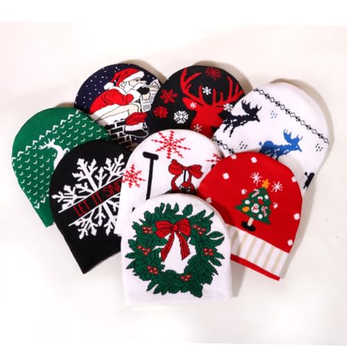 2THESTARS Gorro de Natal, chapéu de lã de malha sem abas, chapéu de Papai Noel sem abas, para homens