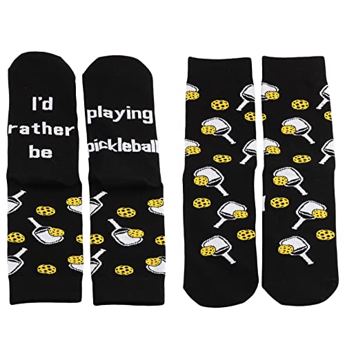 MBMSO 2 Pairs I'd Rather Be Playing Pickleball Socks - Novelty Gifts for Pickleball Lovers and Players3