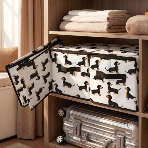 Image of Stackable Storage Bins with Lids,Closet Organizers Fabric Box for Home and Office,Blanket Clothes Organizers,Under Bed Storage Containers 3 Pack