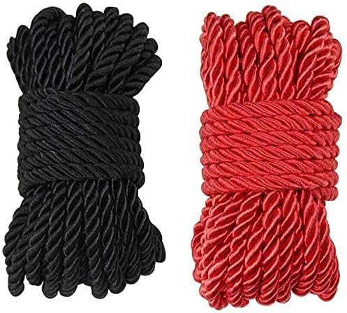 Multi-Purpose Silky Feel Nylon Twisted Braided Rope for Crafts, Cargo, Tie-Downs, Marine, Camping, Swings (10 Meter Each) (Black and red)