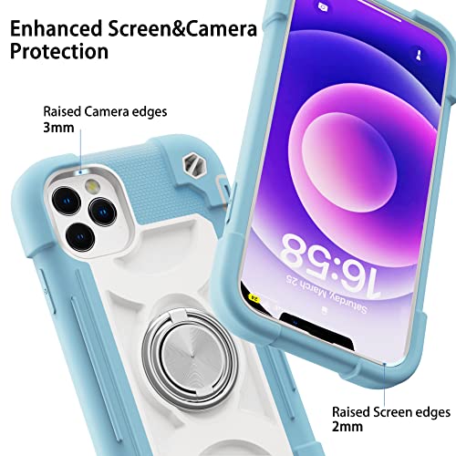 Image of MARKILL Compatible with iPhone with Built-in 360Rotating Ring Stand, Military Grade Drop Protection Full Body Rugged Heavy Duty Case Durable Cover (Ice Blue, iPhone 12 /12Pro 6.1 inch)