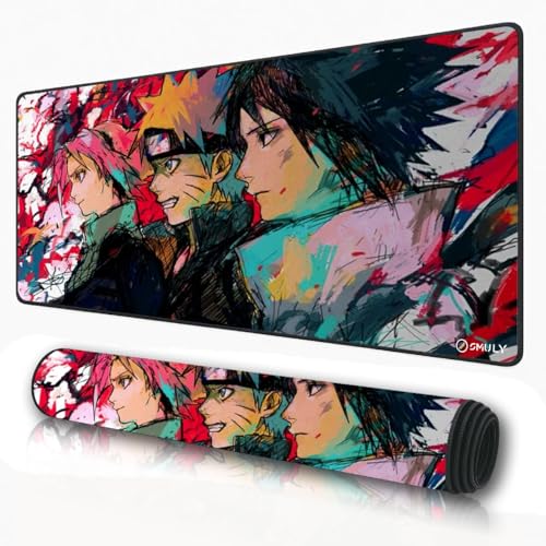 Image of Anime Ninja Team Gaming Mouse Pad, Large Desk Mat 58.5 x 28 cm, Extended Washable Mousepad, Desk Pad, 2mm Thick Non-Slip Rubber Base, Stitched Edges, Smooth Surface (Multicolour)