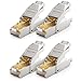 Produktbild deleyCON 4x CAT 6a Netzwerkstecker RJ45 Werkzeuglos Geschirmt 10 Gbit/s Netzwerk Stecker für Starre Verlegekabel Rohkabel Steckverbinder RJ45 Ethernet LAN DSL Patchkabel
