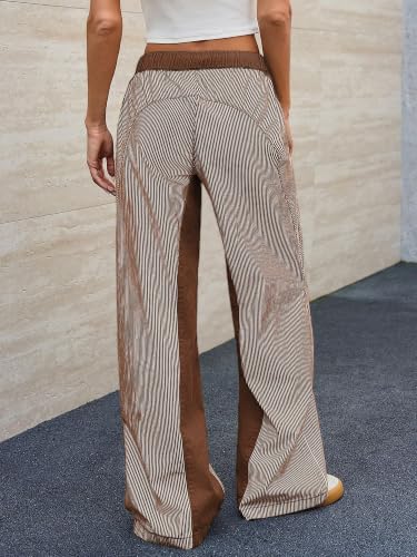 Image of PEIHOT Low Rise Striped Pants for Women Pull On Drawstring Boho Wide Leg Jeans Trendy 2026