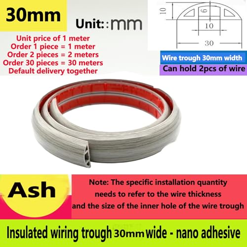 Protector de suelo para cables, canaleta adhesiva para gestión de cables eléctricos, cubierta y ocultador de cables (Grano de madera gris, 1 m x 3 cm) miniatura 2