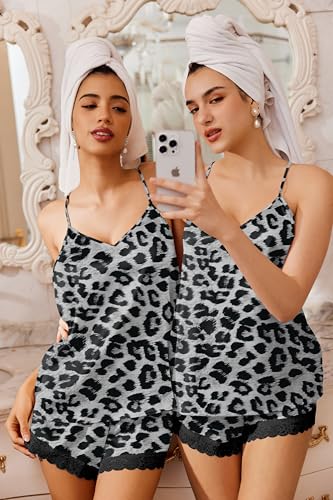 Image of Ekouaer Satin Pajamas Women Lace Sleepwear Lingerie Cami Shorts Set Nightwear XS-XXL