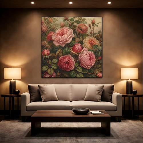 Cadre déco fleurs rétro rose et vert avec châssis épais - 2