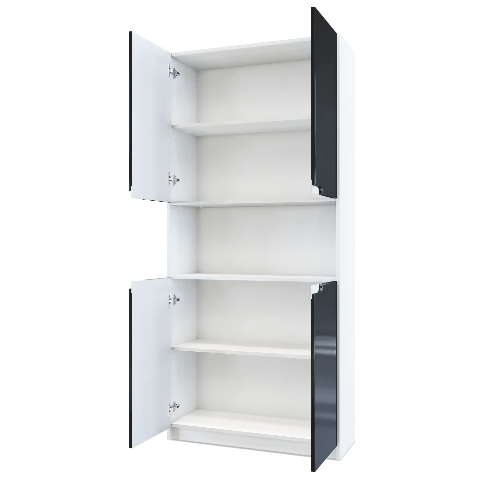 Vladon Logan V2, mobile per ufficio, schedario con 5 scomparti e 4 ante, bianco opaco/nero lucido (82 x 184 x 37 cm)