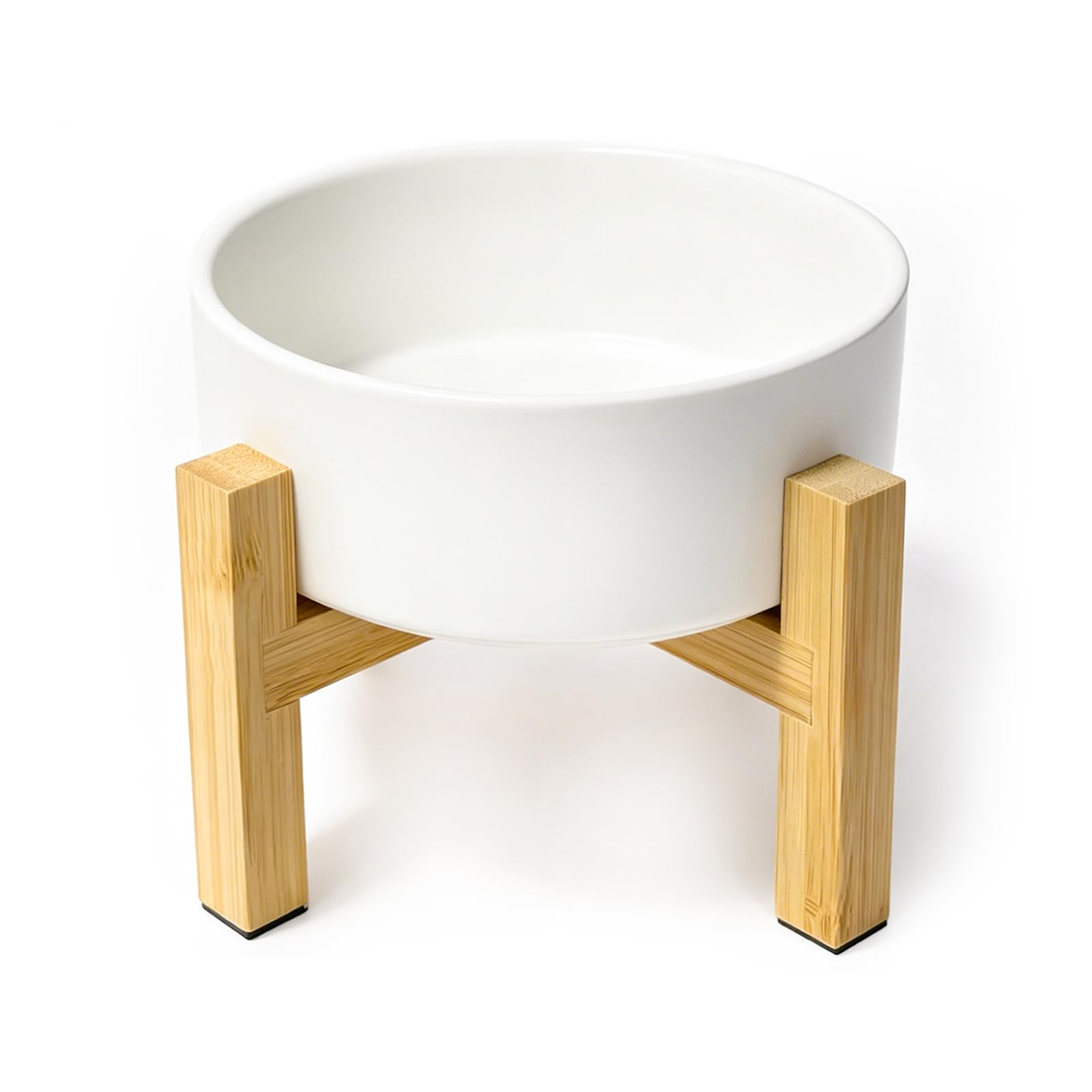 Cuencos elevados de cerámica Blanca para gatos, Plato de Comida para gatos con Soporte, Cuencos elevados para Comida o Agua para gatos antivómitos, Cuenco para Mascotas con Almohadilla de Goma