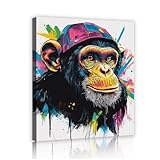 モダン水彩画絵画写真キャンバスプリントハットウォールアート付きゴリラリビングルームボーイガールとティーンルームウォールデコレーション80x96cmインナーフレーム
