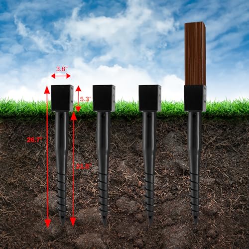 (Set of 4) LADECH Premium No Dig Ground Anchor – DIY Screw in Post Stake – 27 Inch – Fits Standard 4x4 Post (3.5" X 3.5" Inch) – Great for Mailbox Posts and Fence Posts by LADECH - Image 4