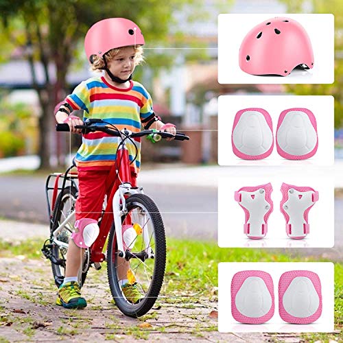 KAMSANG Protective Gear Set with Knee Elbow Pads and Wrist Guards for Bike Skateboarding Roller Blading Scooter Riding Bicycling Roller Skating and More (Pink, Small) - Thumbnail 5