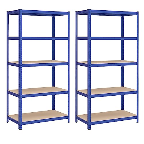 SONGMICS Juego de 2 Estanterías Almacenaje de 5 Niveles, Estantería Metálica, Modular, Garaje, Almacén, Trastero, Cocina, Carga de 600 kg, 50 x 100 x 200 cm, Azul GLR050Q02