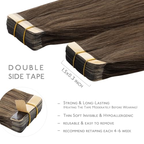 Image of Wennalife Tape in Hair Extensions Human Hair, 20pcs 50g 20 inch 5D Remy Hair Extensions for Women Tape Ins Straight Extensiones De Cabello Humano Skin Weft