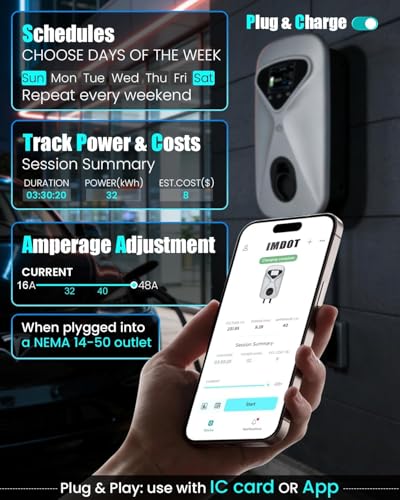 Image of Level 2 EV Charger 48 Amp, 11.5KW 240V Electric Car Charger, NEMA 14-50 Plug, J1772 25' Cable, RFID Card, Smart App (WiFi), Smart Electric Vehicle Charging Stations with UL, ETL Certified EVSE