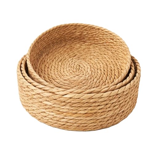 JF HOME BLISS 3Pcs Handwoven Natural Rattan Storage Basket Round Woven Straw Basket for Toys Snacks Fruits & Home Organization Decorative Multipurpose Basket for Living Room Kitchen Bedroom