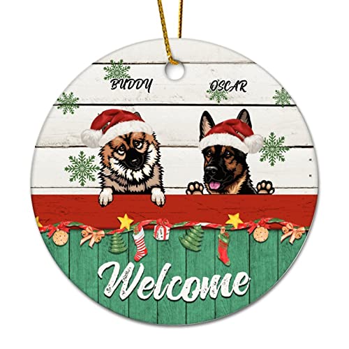 Adorno de Navidad personalizado con nombre de perro, adorno de Navidad personalizado de cerámica redondo para decoración de árbol de Navidad, recuerdo de Navidad, regalos de Año Nuevo para la familia,