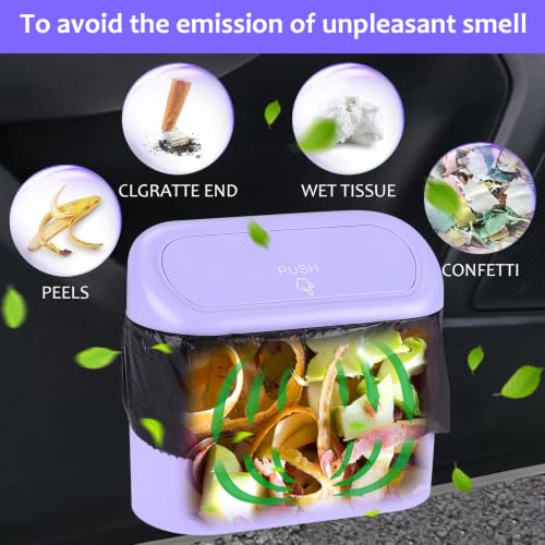 Image of Accmor Car Trash Can with Lid, Mini Vehicle Garbage Can with 30 Trash Bags, Leakproof Auto Dustbin Garbage Container Bin for Car, SUV, Office (Purple)