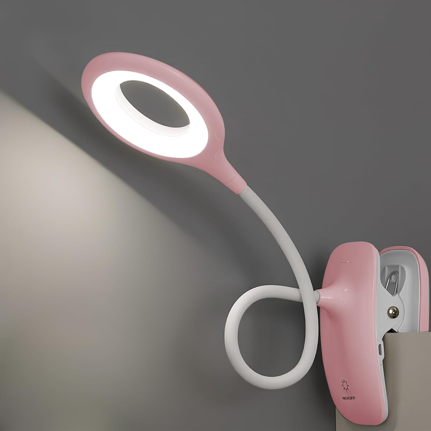 QJUZO Luz de Lectura con Pinza, Lampara Escritorio Para Niños con Flexo Pinza, USB Recargable Lampara Lectura Cama con 3 Colores y Regulable, Lámpara con Clip Para Leer en La Cama, Rosa