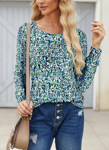 Bluetime Long Sleeve Shirts for Women 2025 Fall Fashion Tunic Tops for Leggings Pleated Front Dressy Casual Blouses2