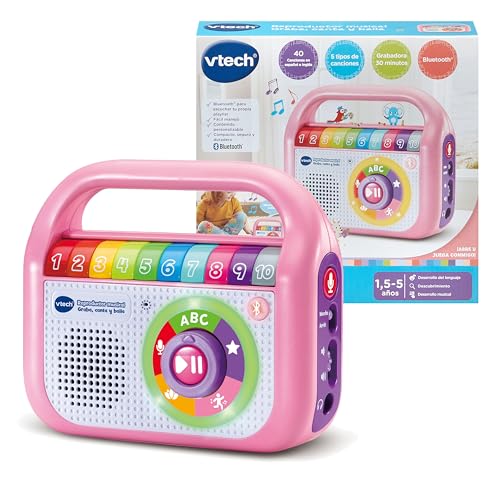 VTech-Baby Reproductor Musical Graba Canta y Baila Rosa, Radio Infantil con...